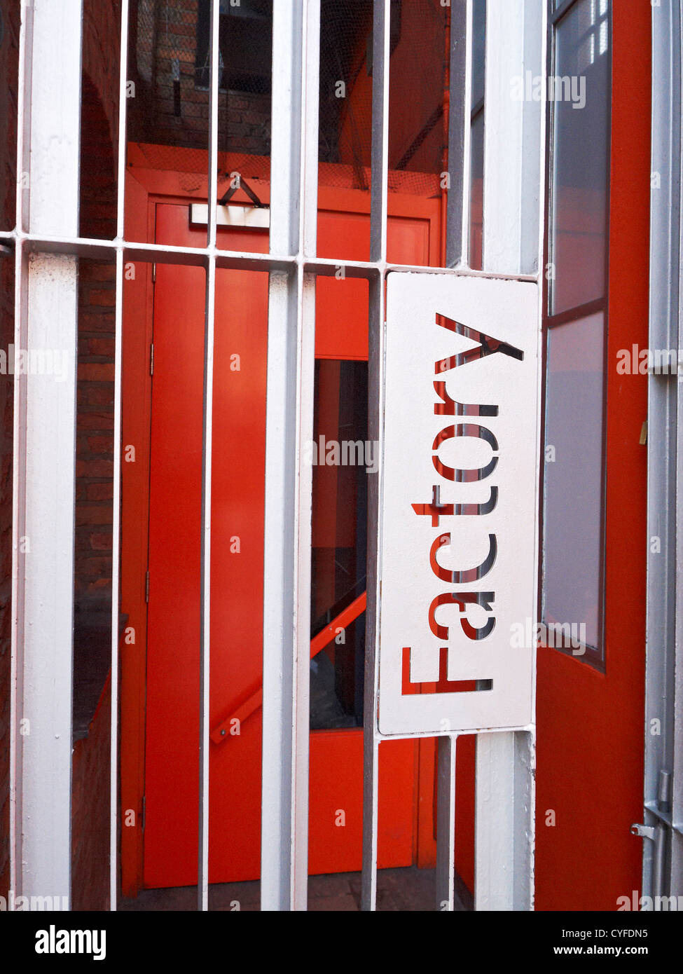Logo on Tony Wilson`s former Factory Record building in Manchester UK Stock Photo